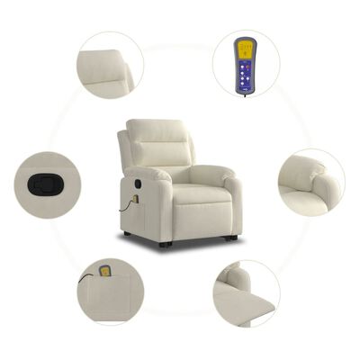 vidaXL masāžas krēsls, paceļams, atgāžams, krēmkrāsas samts