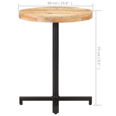 vidaXL bistro galds, Ø60x76 cm, apaļš, neapstrādāts mango koks