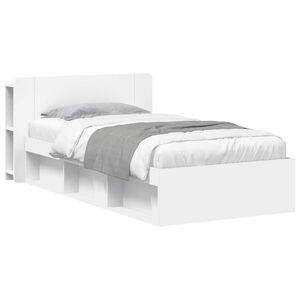 vidaXL Gultas rāmis ar uzglabā&scaron;anu Balts 90 x 190 cm Inženierijas koks