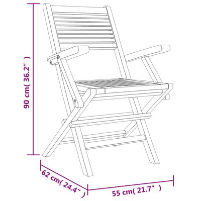 vidaXL saliekami dārza krēsli, 4 gab., 55x62x90 cm, masīvs tīkkoks