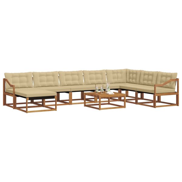 vidaXL Āra dīvānu komplekts 9 pcs Dabisks un bē&scaron;s Cietā akācijas koks