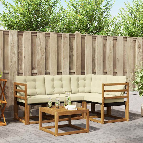 vidaXL Āra dīvānu komplekts ar spilvenu 5 pcs Dabisks un krējuma