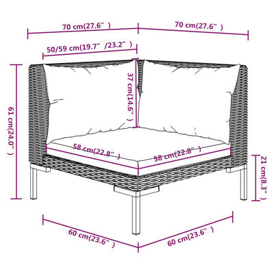 vidaXL 5-daļīgs dārza mēbeļu komplekts, matrači, pelēka PE rotangpalma