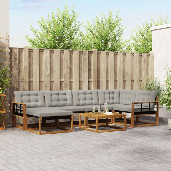 vidaXL Āra dīvānu komplekts ar spilvenu 7 pcs Dabīgs un gai&scaron;i pelēks