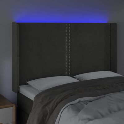 vidaXL gultas galvgalis ar LED, 147x16x118/128 cm, tumši pelēks samts
