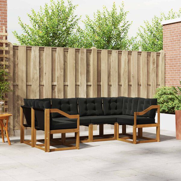 vidaXL Āra dīvānu komplekts ar spilvenu 6 pcs Dabīgs un melns