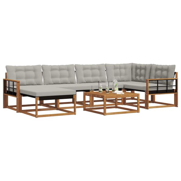 vidaXL Āra dīvānu komplekts ar spilvenu 7 pcs Dabīgs un gai&scaron;i pelēks