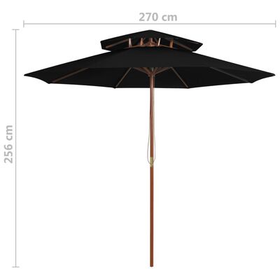 vidaXL saulessargs ar dubultu jumtu, melns, 270 cm, koka kāts