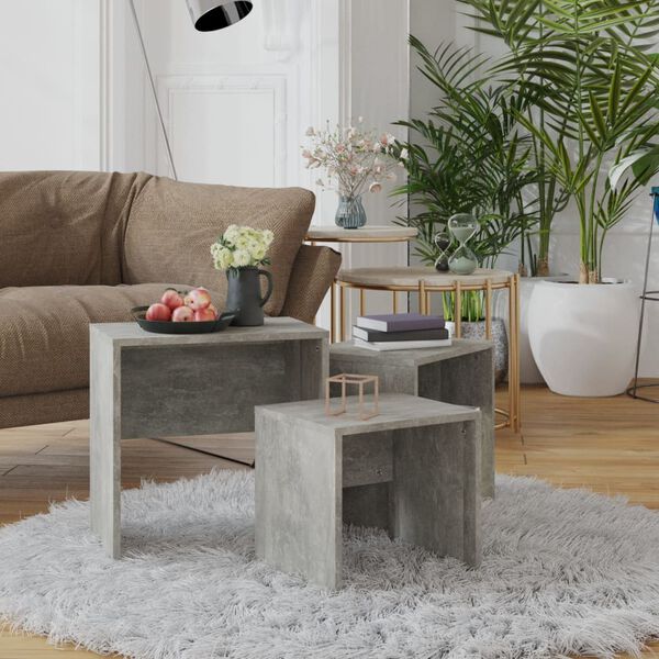 vidaXL kafijas galdiņi 3 gab. sabīdāmi betona pelēki inženierijas koks