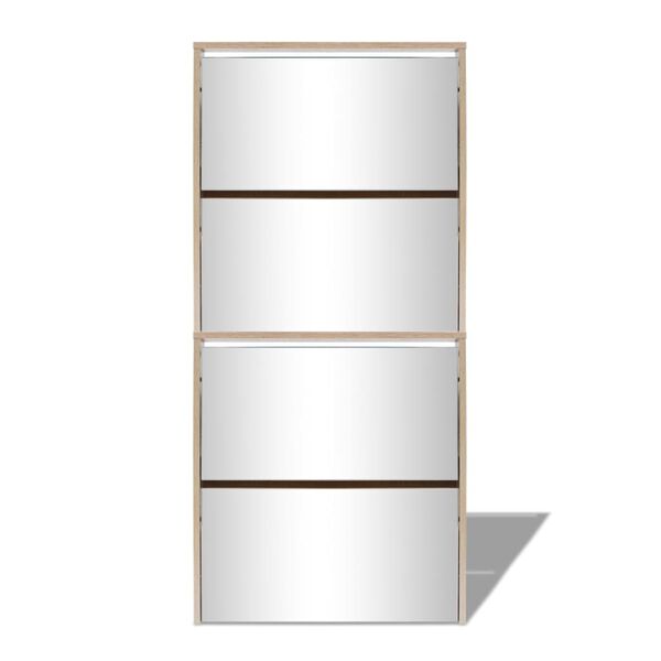 vidaXL apavu skapītis ar spoguli, 4 nodalījumi, 63x17x134 cm, ozolkoks