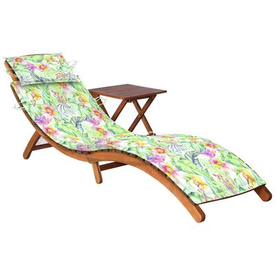 vidaXL dārza sauļošanās zvilnis ar matraci un galdiņu, akācijas koks