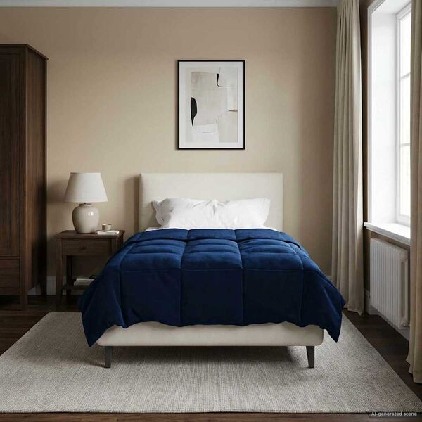 vidaXL Ziemas gultas sega Tiltiņ&scaron; Tum&scaron;i zils 155 x 200 cm Mikro&scaron;ķiedra