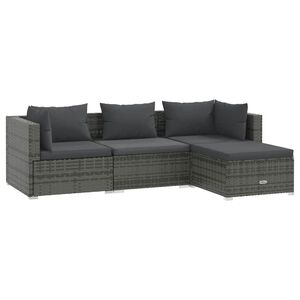 vidaXL 4-daļīgs dārza atpūtas mēbeļu komplekts, pelēka PE rotangpalma