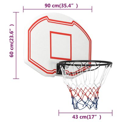 vidaXL basketbola vairogs, balts, 90x60x2 cm, polietilēns