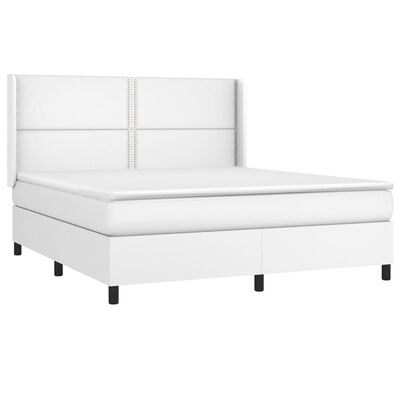 vidaXL atsperu gulta ar matraci, LED, balta, 160x200 cm, mākslīgā āda