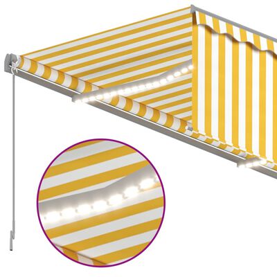 vidaXL izvelkama markīze ar žalūziju, LED, 4x3m, manuāla, dzeltenbalta