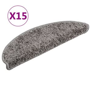 vidaXL kāpņu paklājiņi, 15 gab., 56x17x3 cm, pelēki, pusapaļi