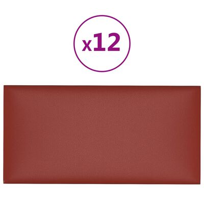vidaXL sienas paneļi, 12 gb., sarkani, 30x15 cm, mākslīgā āda, 0,54 m²