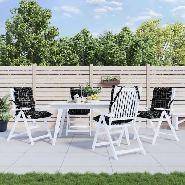 vidaXL dārza krēslu matrači, 4 gab., audums, melnu četrstūru rakstu