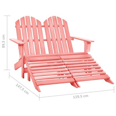 vidaXL divvietīgs dārza krēsls ar kāju balstiem, egles koks, rozā