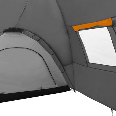 vidaXL iglu telts, 650x240x190 cm, astoņvietīga, pelēka ar oranžu