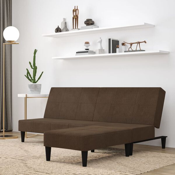 vidaXL 2-vietīga dīvāngulta ar soliņu, brūns mikro&scaron;ķiedras audums
