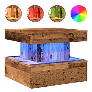 vidaXL kafijas galdiņ&scaron; ar LED, veca koka, 50x50x40 cm