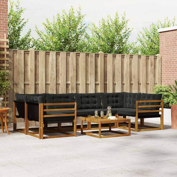 vidaXL Āra dīvānu komplekts ar spilvenu 7 pcs Dabīgs un melns