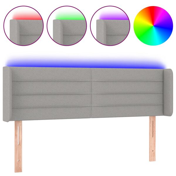 vidaXL gultas galvgalis ar LED, 147x16x78/88 cm, gai&scaron;i pelēks audums