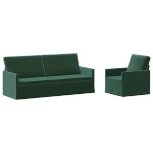 vidaXL Dīvānu komplekts 2 pcs Tum&scaron;i zaļ&scaron; Samts