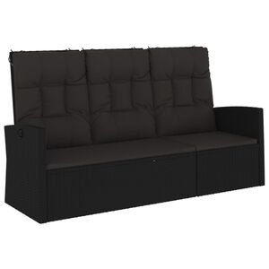 vidaXL atgāžams dārza sols ar matračiem, 173 cm, melns, PE rotangpalma
