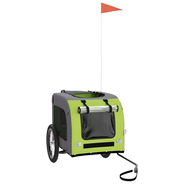 vidaXL mājdzīvnieku velo piekabe, zaļa ar pelēku, audums, dzelzs