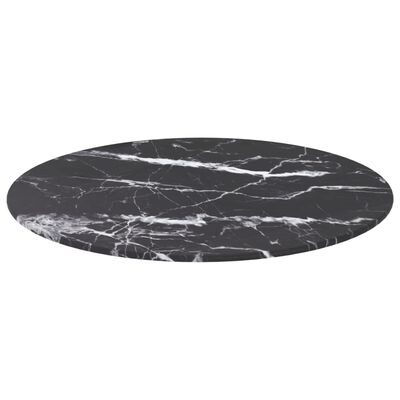 vidaXL galda virsma, melna, Ø50x0,8 cm, stikls ar marmora dizainu