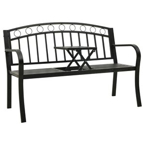 vidaXL dārza sols ar galdiņu, melns, 120 cm, tērauds