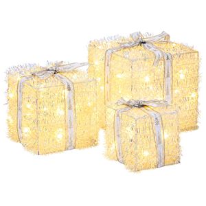 vidaXL Apgaismota Ziemassvētku dāvanu kaste 3 gab. 64 LED Silti balts