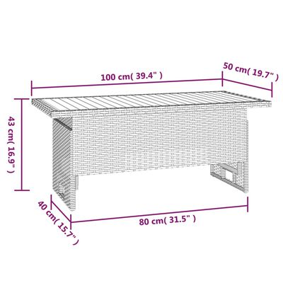 vidaXL dārza galds, pelēks, 100x50x43/63 cm, akācija, PE rotangpalma