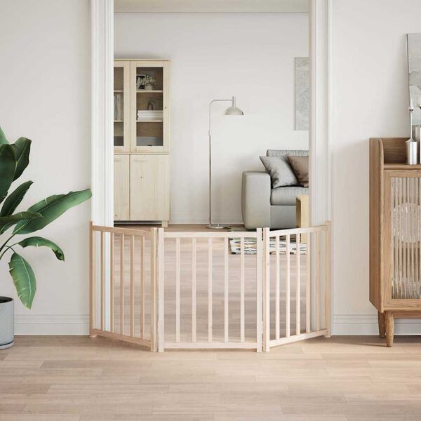 vidaXL suņu vārti, salokāmi, 3 paneļi, 150 cm, egles masīvkoks