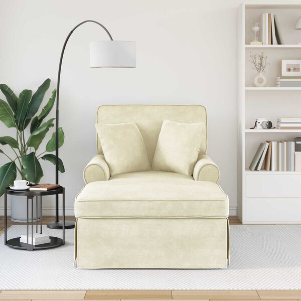 vidaXL &Scaron;ezlongs ar svārkiem Krēmkrāsa 91 x 157 x 91 cm Ribots audums