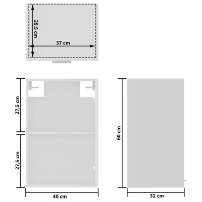 vidaXL virtuves skapītis, balts, 40x31x60 cm, stikls, skaidu plāksne