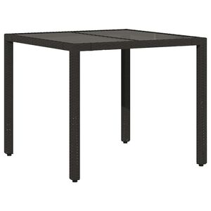 vidaXL dārza galds ar stikla virsmu, 90x90x75 cm, melna PE rotangpalma