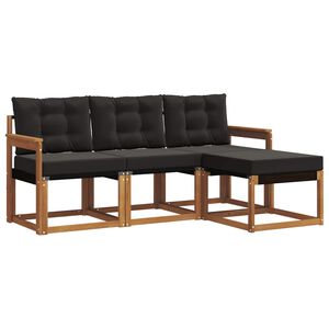 vidaXL Āra dīvānu komplekts ar spilvenu 4 pcs Dabīgs un melns