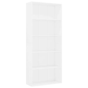 vidaXL 5-līmeņu grāmatu plaukts, balts, 80x30x189cm, inženierijas koks