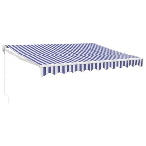vidaXL Rokas markīze 3 x 2,5 m Zila un balta svītra 100% poliesters