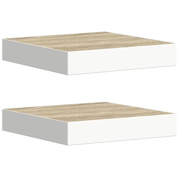 vidaXL sienas plaukti, 2 gab., balti, ozolkoka, 23x23,5x3,8 cm, MDF