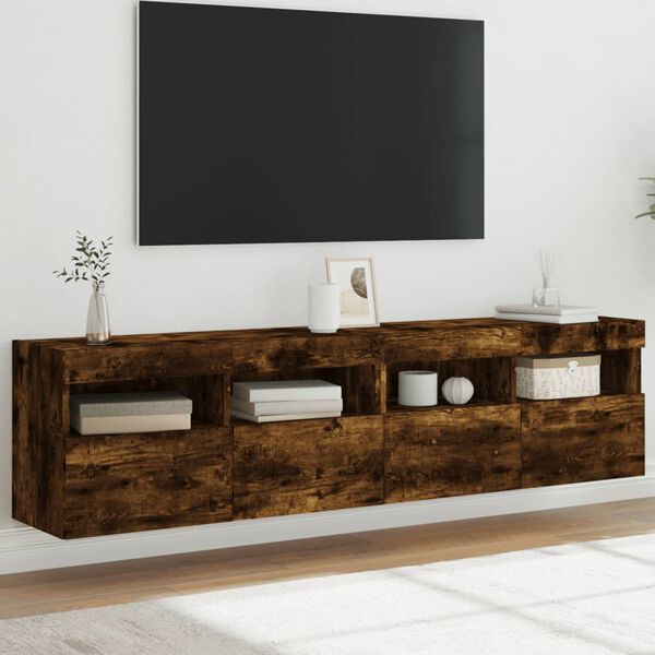 vidaXL TV plaukti ar LED lampiņām, 2 gab., 80x30x40 cm, ozolkoka krāsa