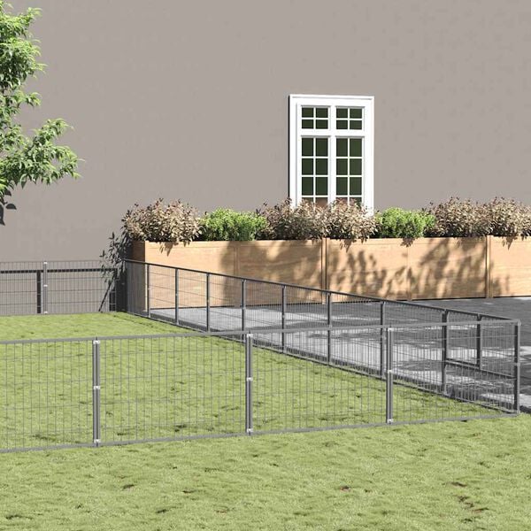 vidaXL suņu voljērs, sudraba krāsa, 81 m&sup2;, tērauds