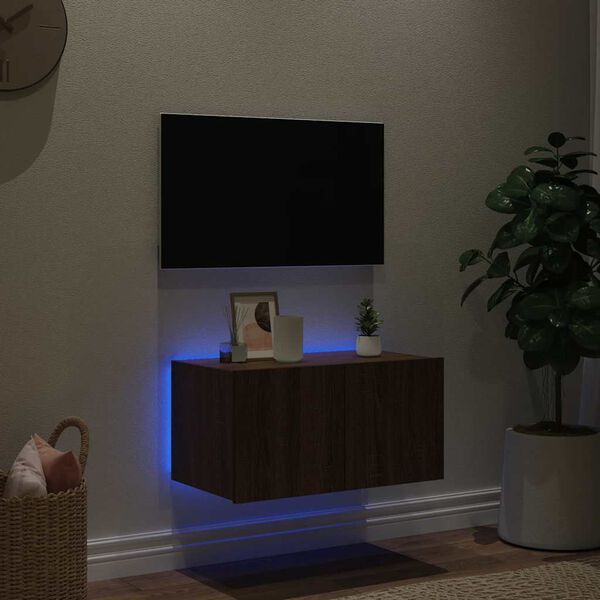 vidaXL TV plaukti ar LED lampiņām, 60x35x31 cm, brūna ozolkoka