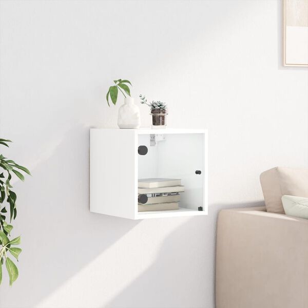 vidaXL naktsskapītis ar stikla durvīm, balts, 35x37x35 cm