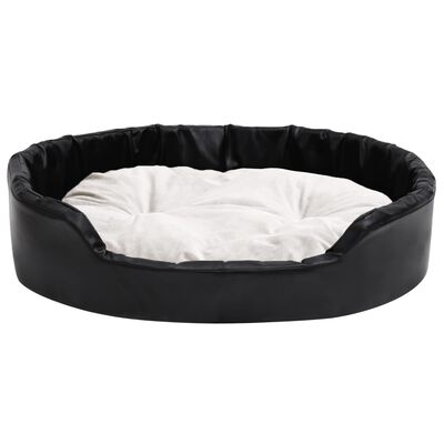 vidaXL suņu gulta, melna ar bēšu, 90x79x20 cm, plīšs, mākslīgā āda