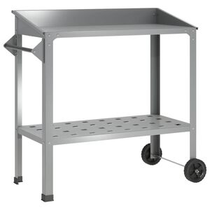 vidaXL Podiņu galds ar riteņiem Sudraba 96 x 50 x 89 cm